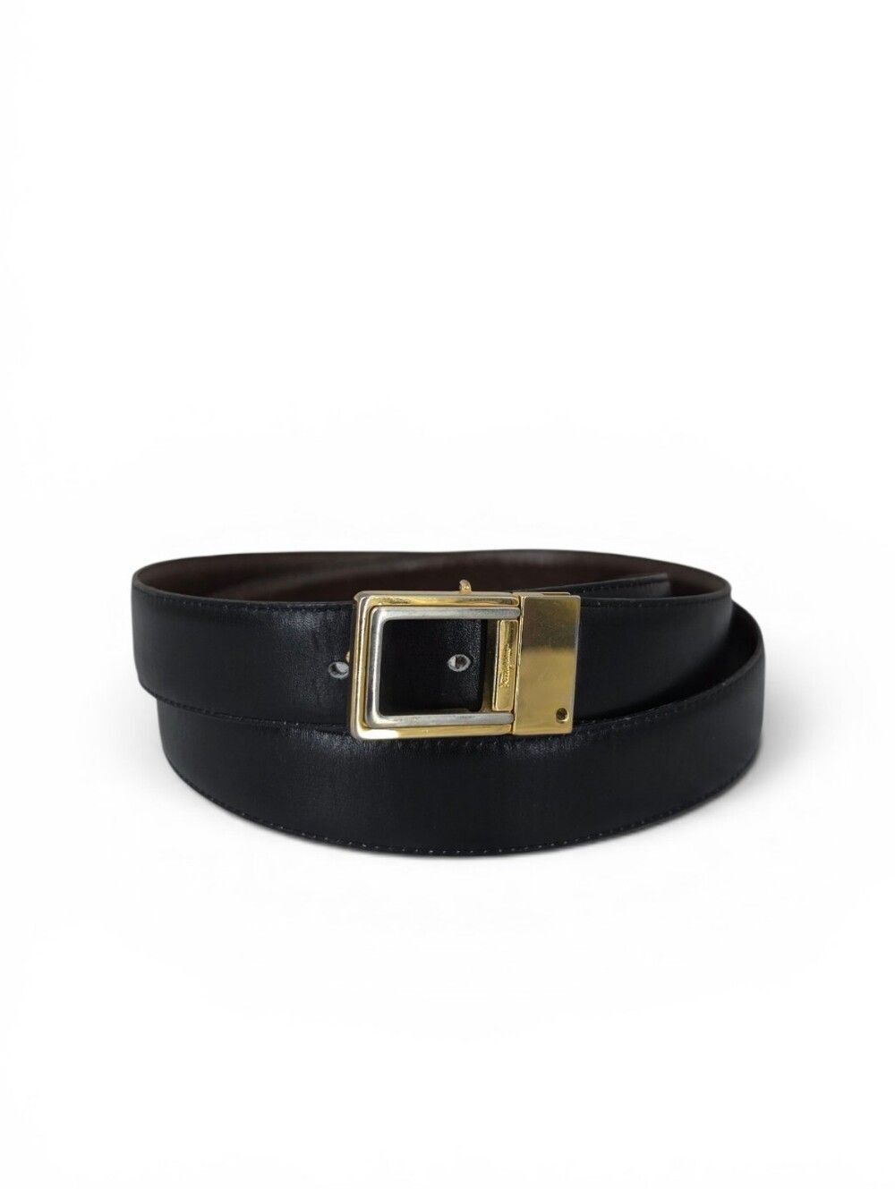 Salvatore Faragamo Men's Reversible Brown Black Leather Belt Two Tone Buckle